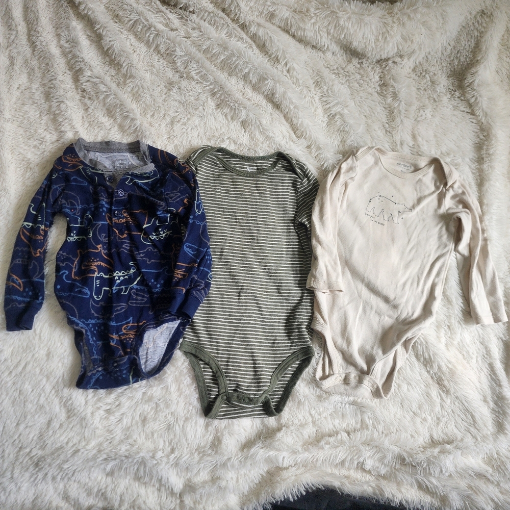 Carter's 100% Cotton Set Of 3 Long Sleeve Bodysuits Size 18 Months Baby